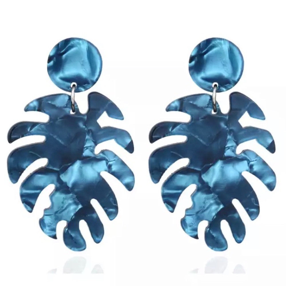 Blue Hawaiian Leaf Earrings / Plugs